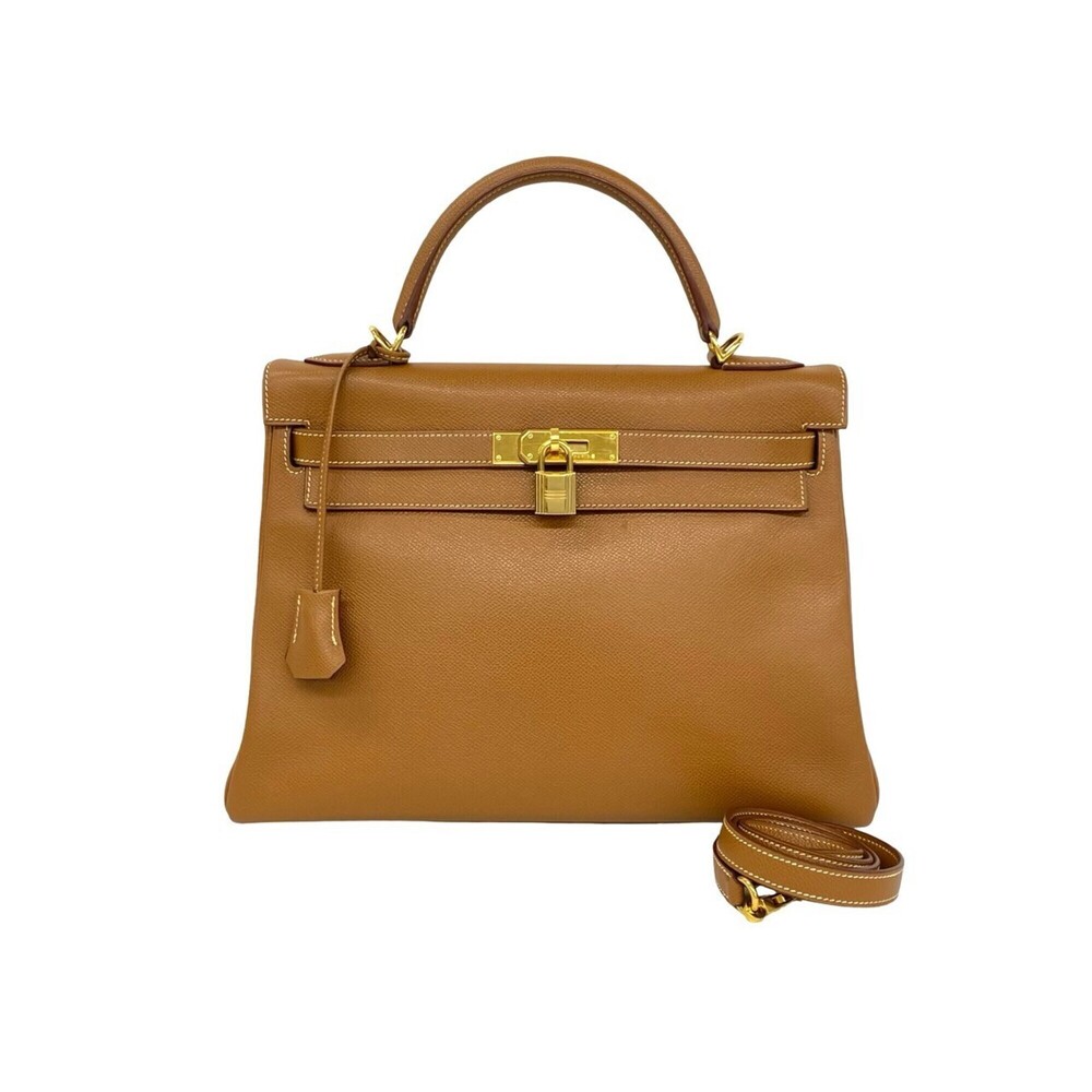 HERMES Kelly 32 Courchevel Leather 2-way Handbag/Shoulder Bag Gold Brown 74821